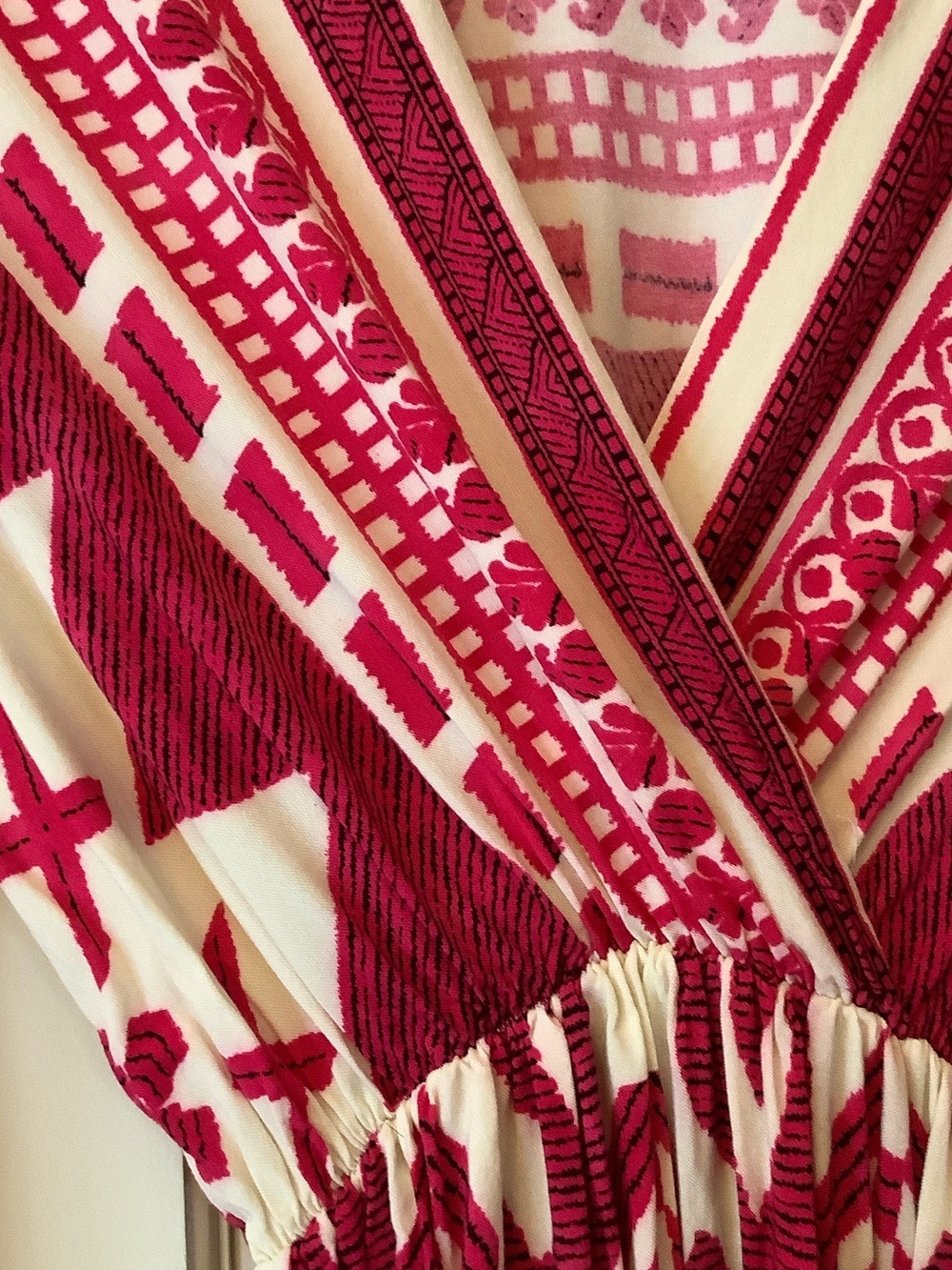 Bohemian Maxi Dress with Pink Geometric Embroidery - Picture 5 of 6